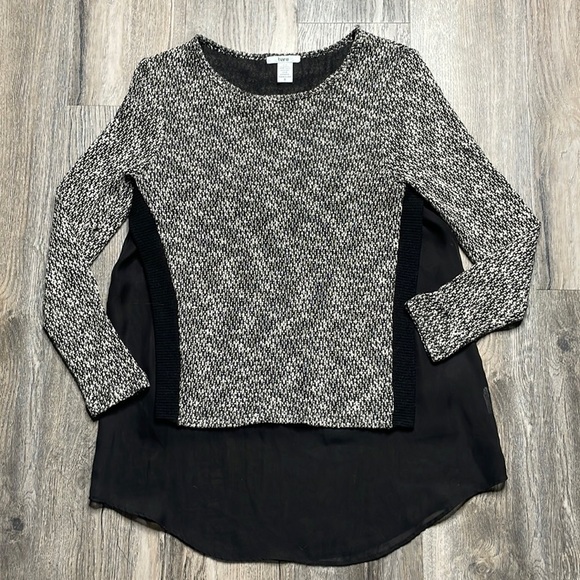 Bar III Black & White Marled Knit Sweater Over Black Sheer Lining, size small - Picture 1 of 10